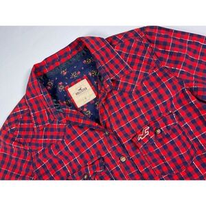 Hollister Co. Red Navy‎ Blue Plaid Button Down Long Sleeve Shirt Women's Small